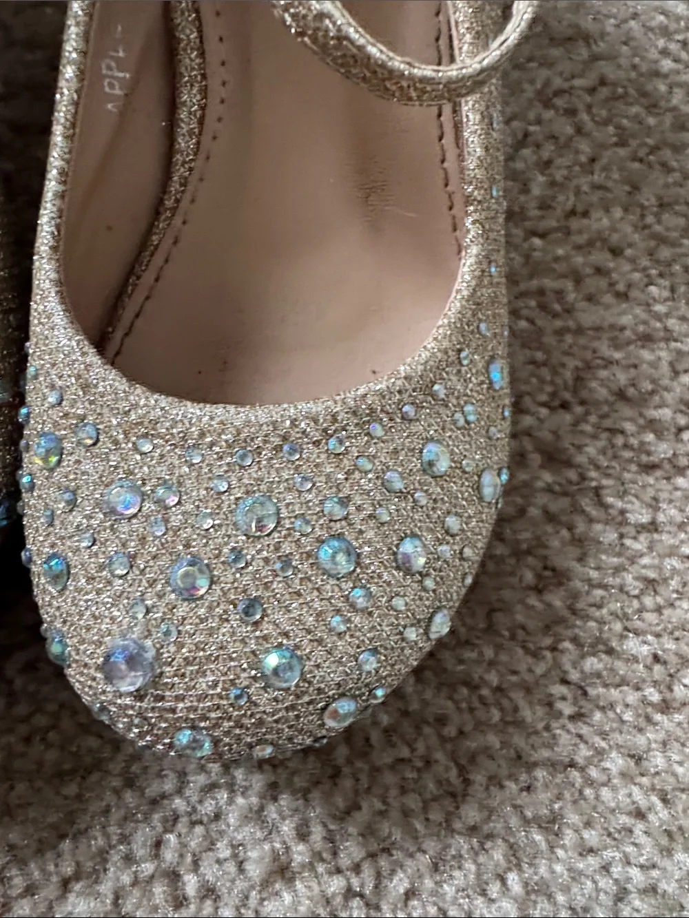 Lucky Top Sparkle Jewel Mary Janes in Champagne size 12